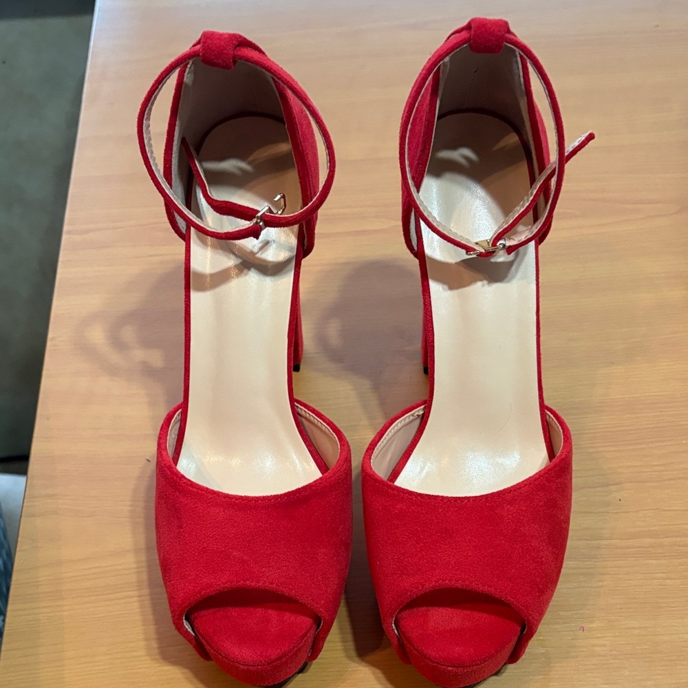 Elegant Red Peep-Toe Heels